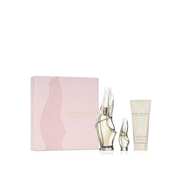Donna Karan Cashmere Mist Eau de Parfum Everything 3 Piece Gift Set For Women - Perfume Spray 3.4 Fl. Oz., Deluxe Mini 0.17 & Body Lotion Oz.