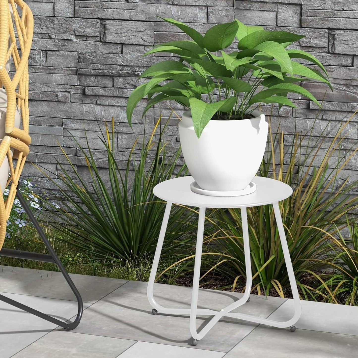 Multi-Purpose Rolling Side Table - Round Shape with Reinforced Cross Base, Lockable Wheels for Stability, Modern Home Furniture Essential - White