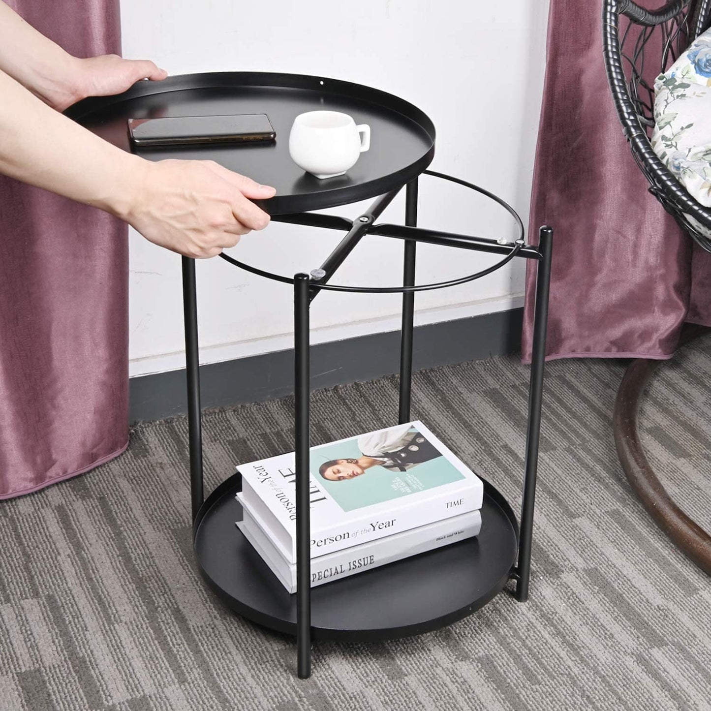 Yesker Side Table, End Table Metal Small Table Indoor Outdoor & Snack Bedside Table Sofa Side Snack Table Accent Coffee Table Living Room Bedroom Balcony 2 Layer