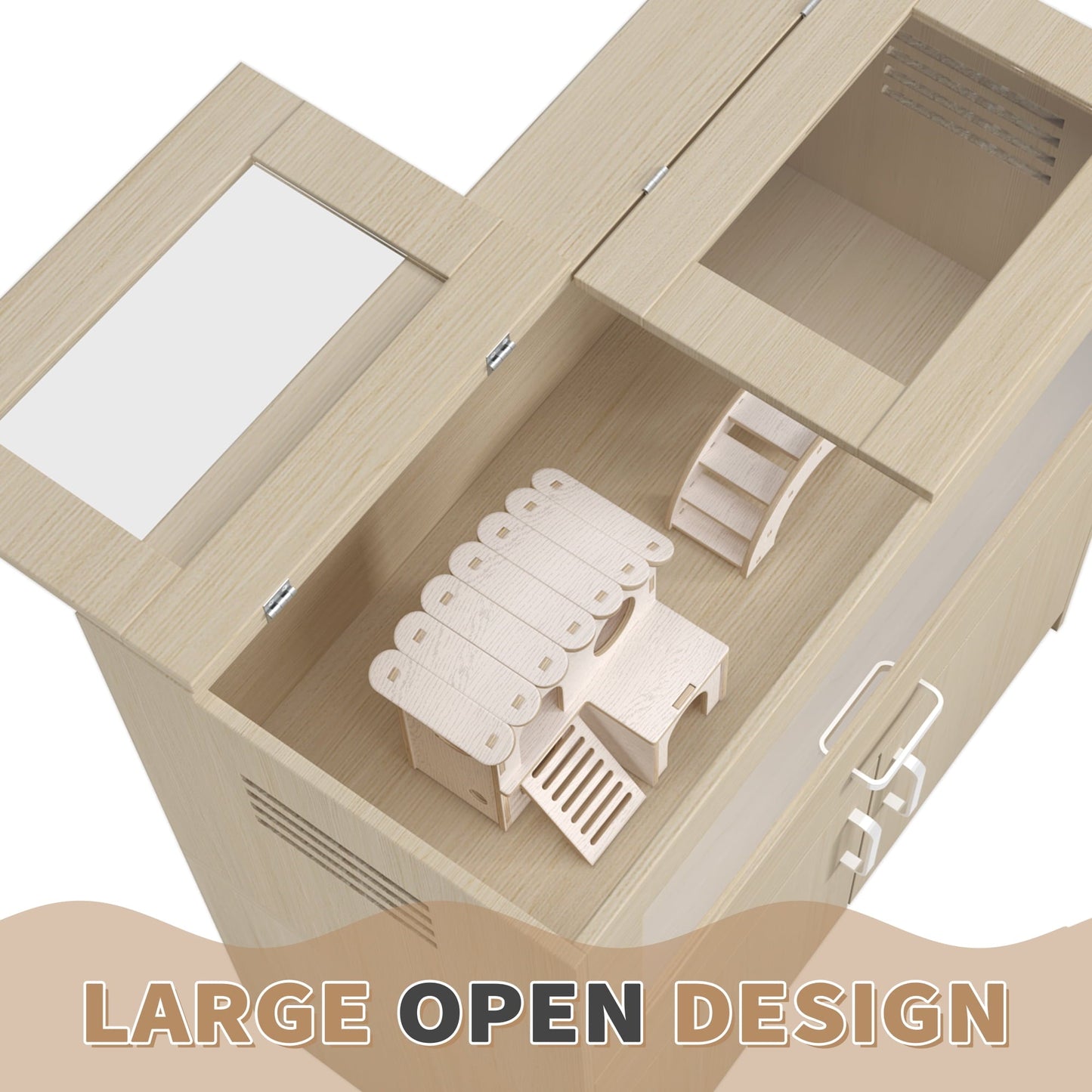 Hamster Cage,Rat Cage Wood with Independent Storage Cabinet,House for Chinchilla with Guinea Pig Hutch and Bridge,Easy View Acrylic Panels,Living Habitat X-Large(31.50" L X 15.75" W X 32.28" H)
