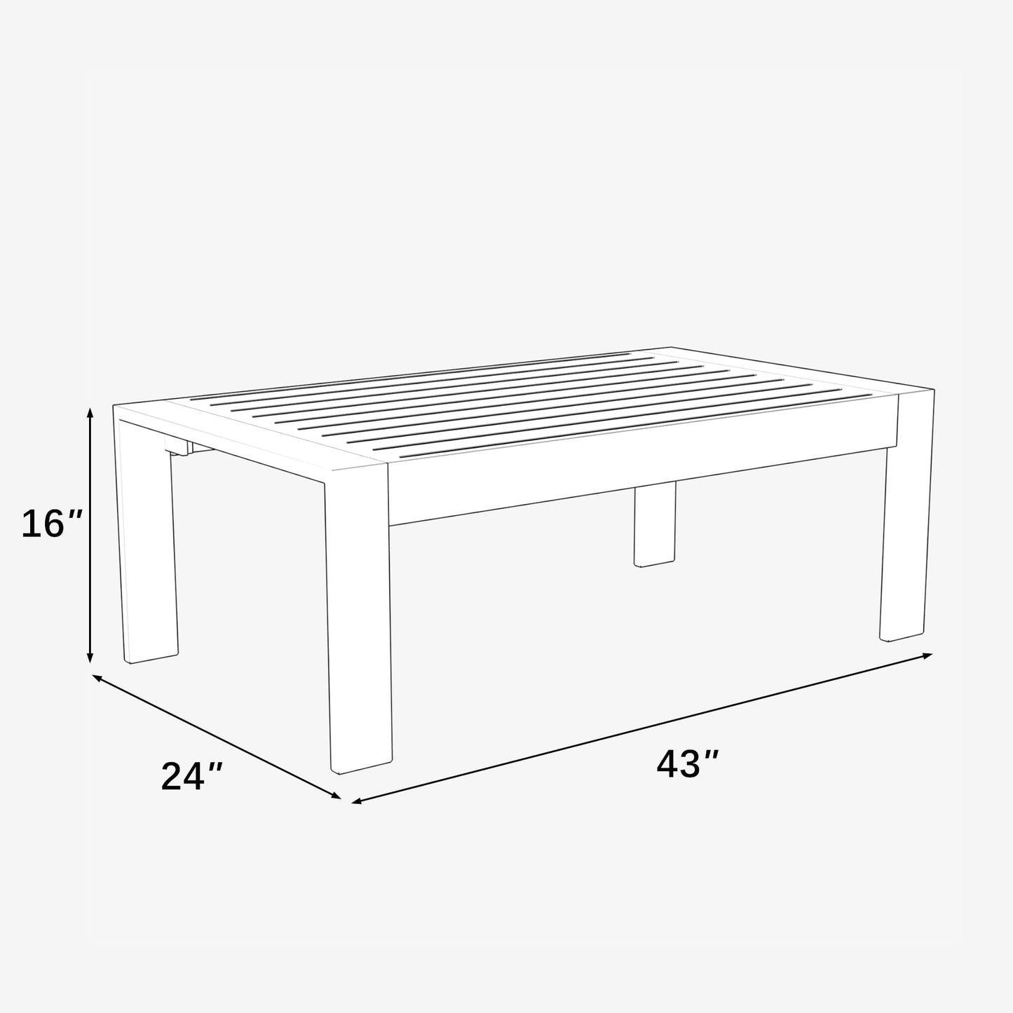 LayinSun Aluminum Outdoor Patio Coffee Table Modern Rectangle All-Aluminum End Table with Metal Frame