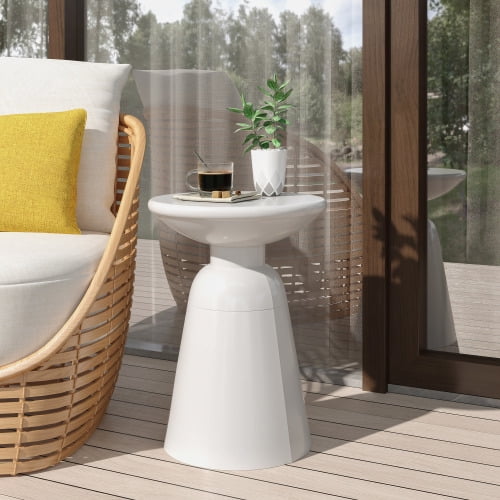 Outdoor End Table, White (Set of 1)
