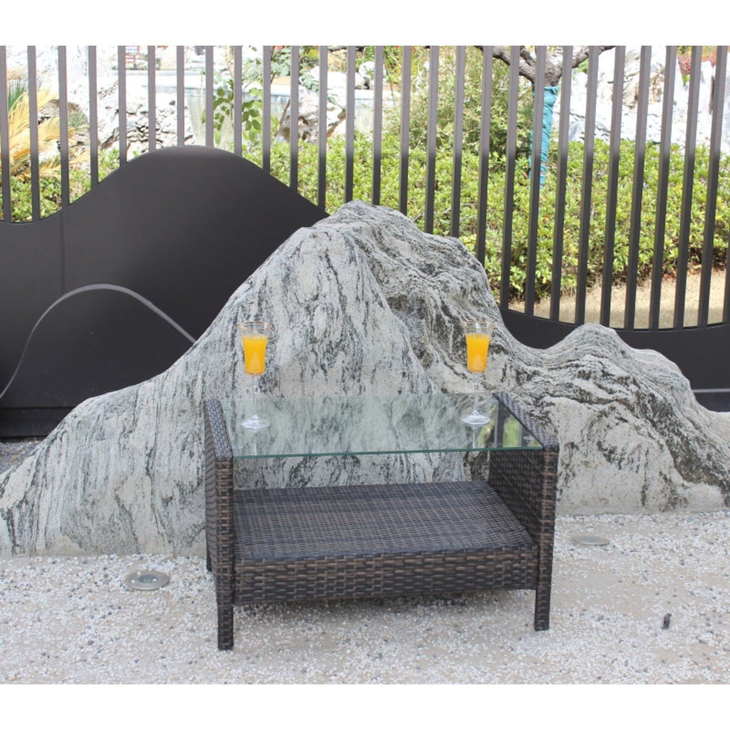 DIANJIE Outdoor Patio Furniture Coffee Table with Clear Tempered Glass
