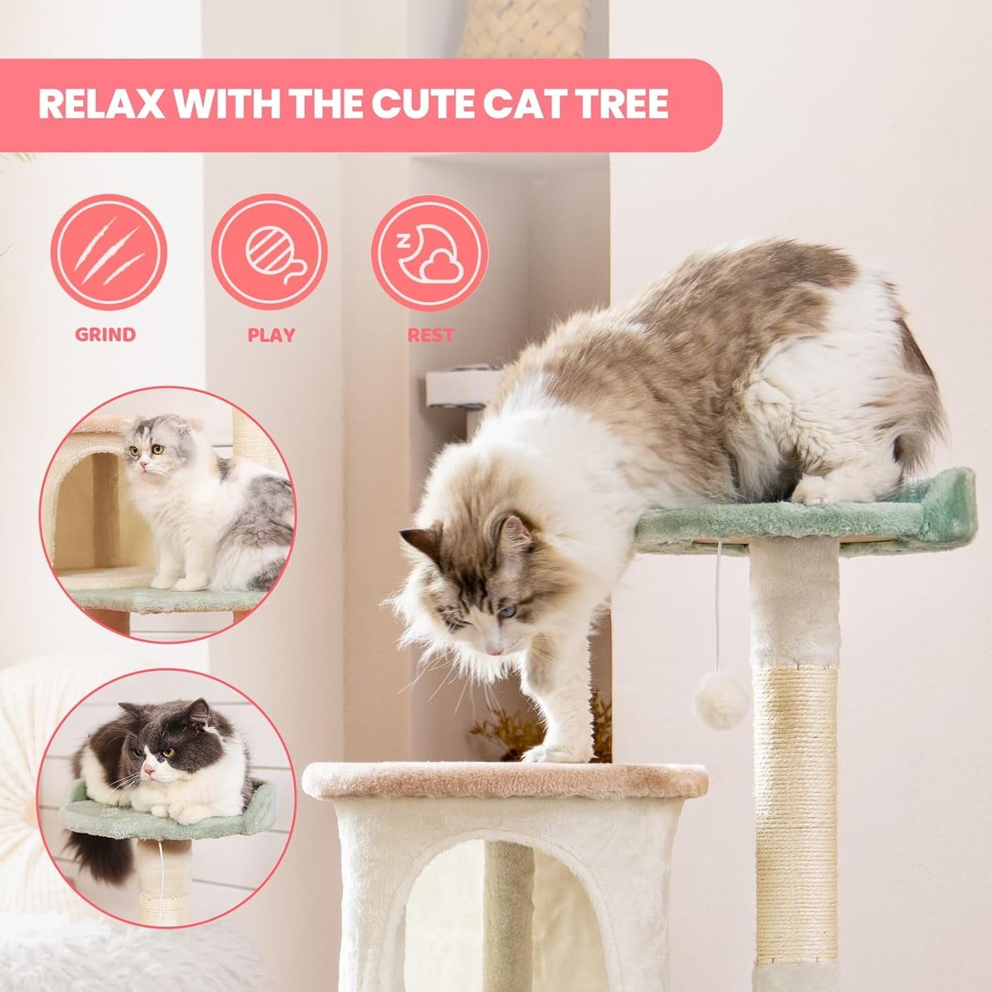 Flower cat climbing frame, tower-style apartment furniture suite, soft resting area cat play platform, multi-level toy ball pet house with scratch posts, indoor cat play facilities.