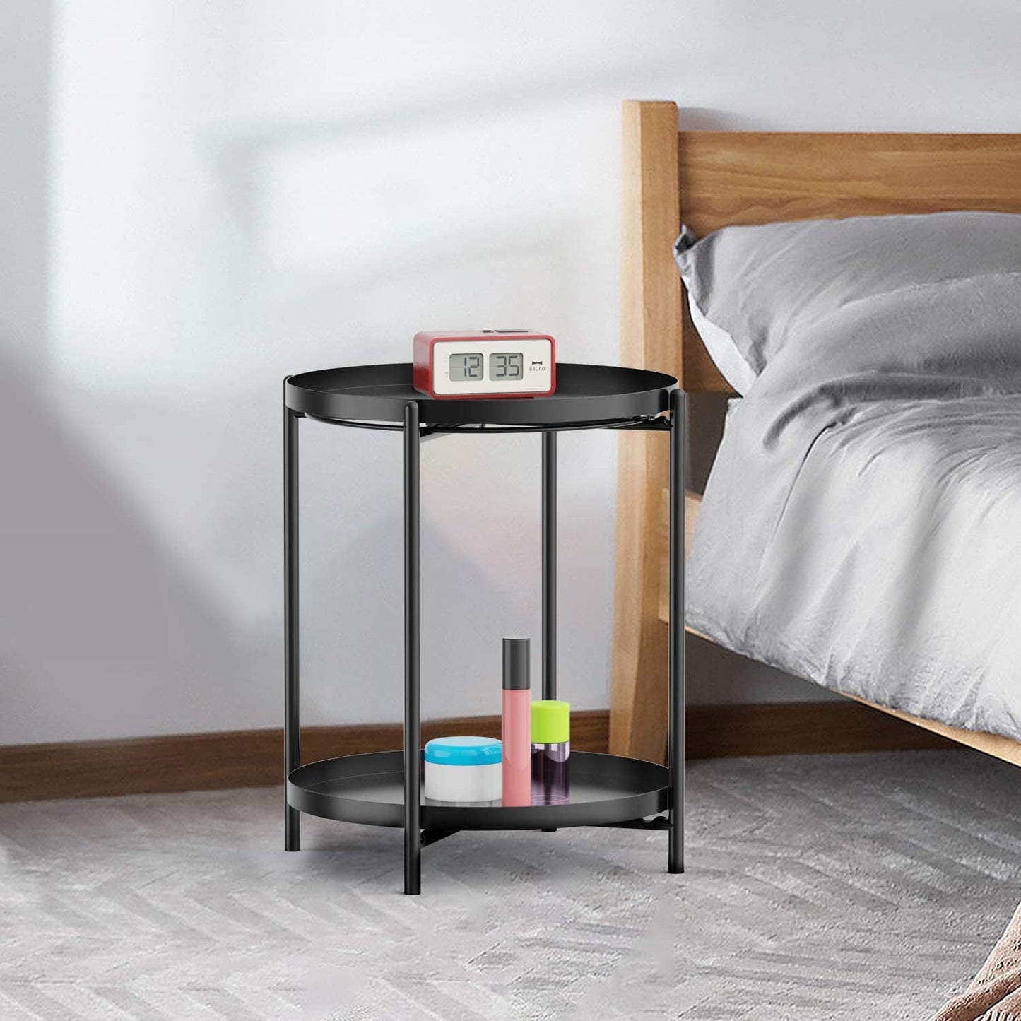 Yesker Side Table, End Table Metal Small Table Indoor Outdoor & Snack Bedside Table Sofa Side Snack Table Accent Coffee Table Living Room Bedroom Balcony 2 Layer