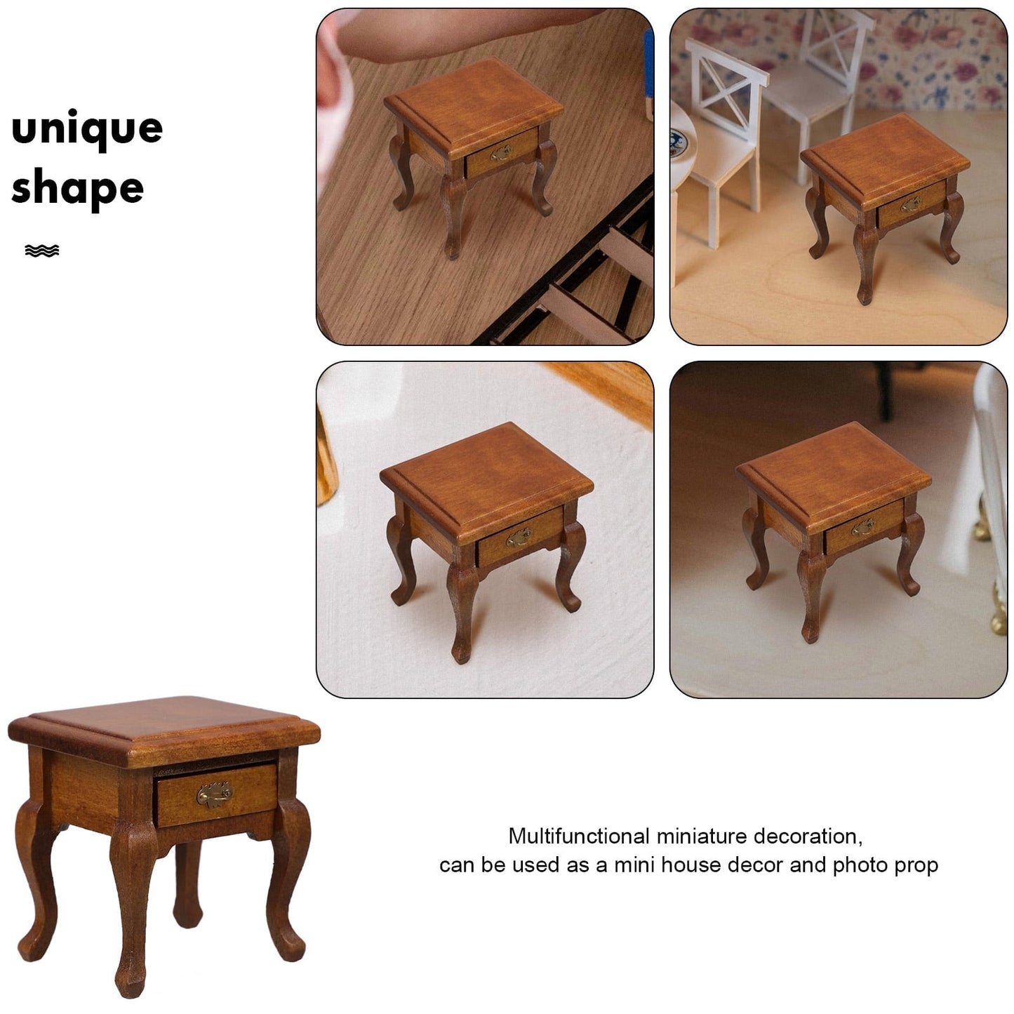 Worgeous 1Set Wooden Miniature End Table Rectangular For Collectors Living Room Functional Drawer