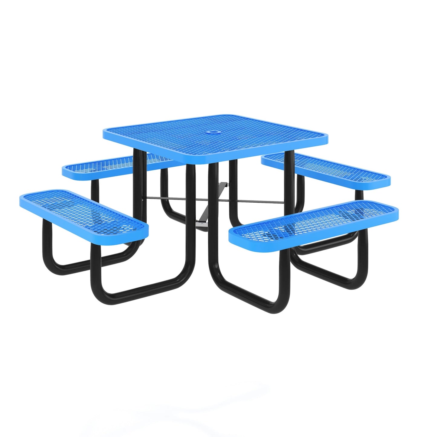 Flash Furniture 46" Square Outdoor Picnic Table with Commercial Grade Heavy Gauge Expanded Metal Mesh Top and Seats and Steel Frame in Blue