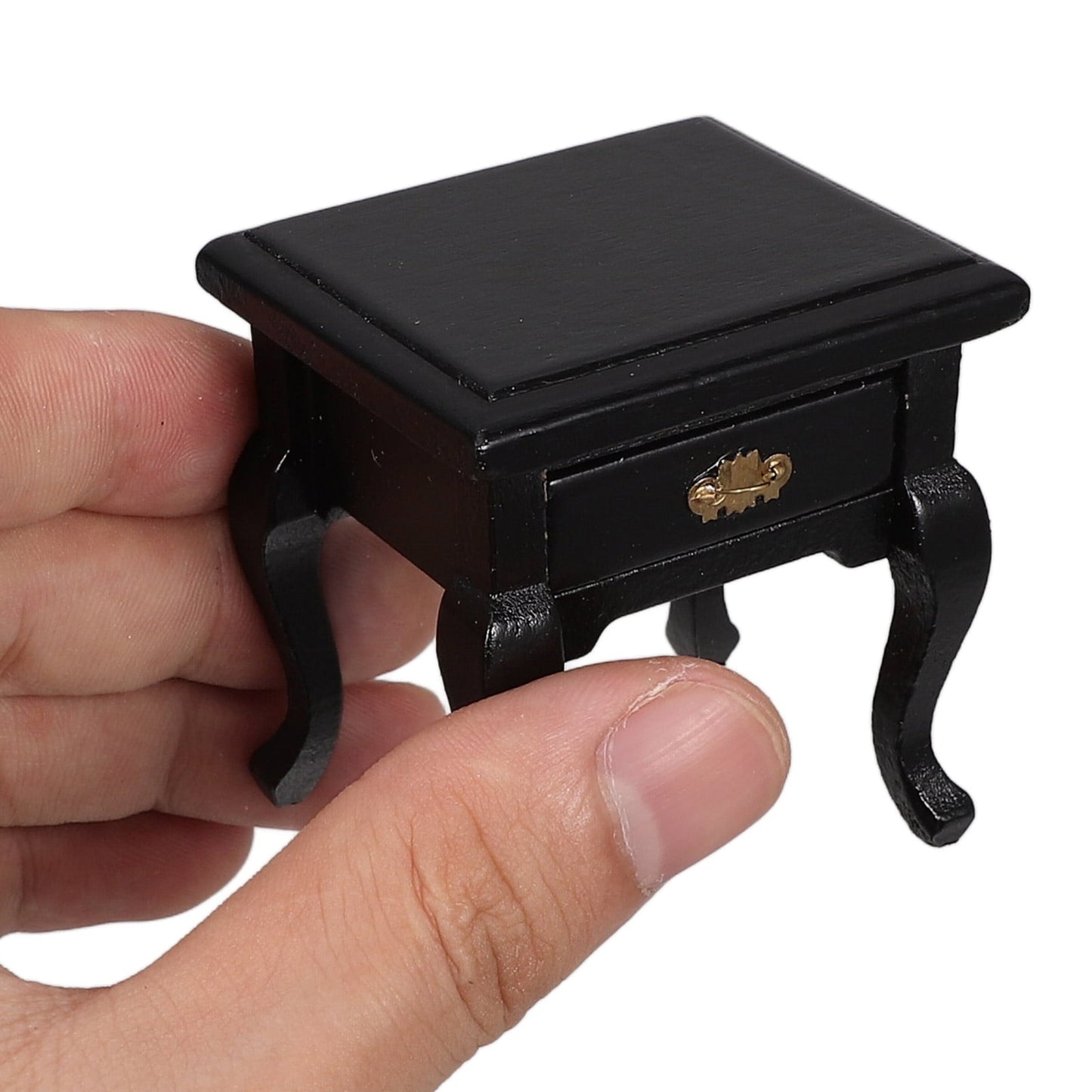 Raindrops 1Pcs Mini Dollhouse Furniture Miniature End Table Black Wood With Storage For Dollhouse Enthusiasts