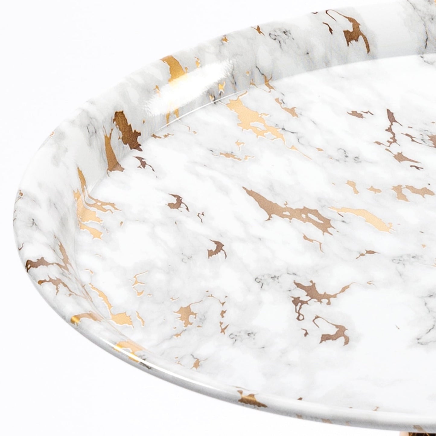 Modern Round Accent Table for Small Spaces - 21.3" Cream Pedestal Side Table with Tray Top, Perfect Minimalist End Table for Living Room, Bedroom, Sofa, White Marble
