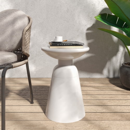 Outdoor End Table, White (Set of 1)