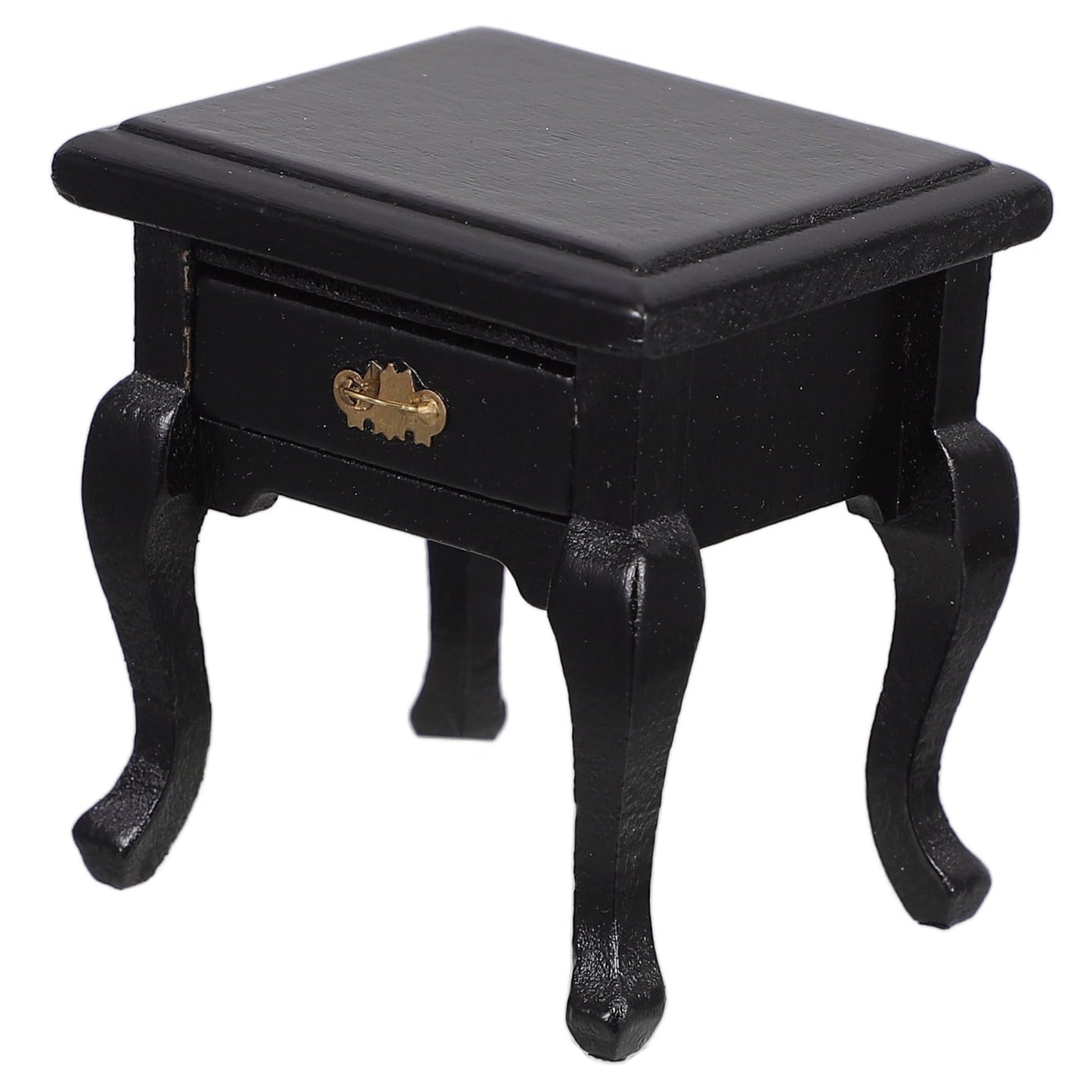 OFFIGAM 1Pcs Miniature End Table Black Wood Functional Drawer Storage For Mini Dollhouse Furniture Living Room