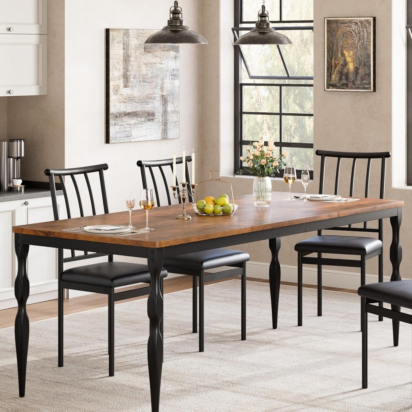 Garvee Dining Room Table 6, 70.9'' Mid Century Kitchen Table Furniture with Metal Frame Heavy Duty Legs, Waterproof Industrial Rectangle Dining Table, Dinette and Dinner Desk For Party (Retro)