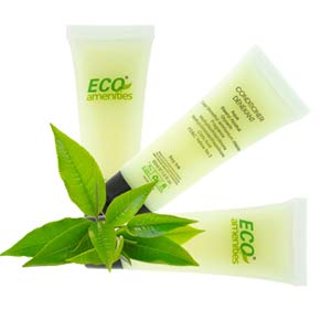 ECO AMENITIES Travel Size Conditioner - 200 PACK, 30mL, 1 oz Hotel Conditioner Bulk Supplies for Guests - Green Tea Scent Eco Conditioner, Mini Conditioner with Flip Cap, Clear Container