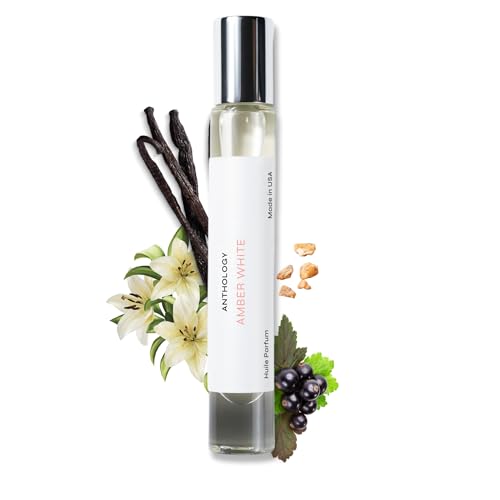 Anthology Amber White Roll on Perfume Oil for Women 0.3oz 9 ML | Amber, Vanilla, Sandalwood | Alcohol Free Rollerball | Clean & Cruelty-Free Fragrance