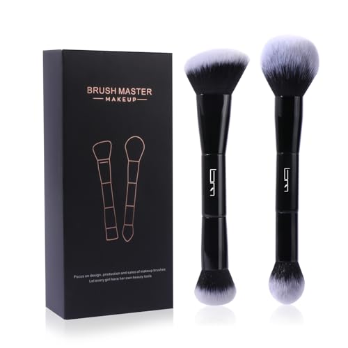 2Pcs Duo End Makeup Brushes, Foundation, Powder, Contour, Concealer, eye makeup Brush, Double-ended Multi-functional Synthetic Cosmetic Tools Makeup Brushes(Black)