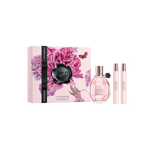 Viktor&Rolf - Flowerbomb Eau de Parfum - Mother's Day Perfume Set - Floral & Woody - With Notes of Vanilla, Jasmine, & Rose - 3.4 Fl Oz & 2 0.34 Fl Oz Travel Size Fragrances