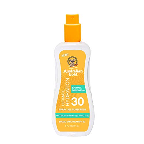 Australian Gold Spray Gel Sunscreen Moisturize Hydrate Skin, Broad Spectrum, Water Resistant, Nongreasyc, Oxybenzone Free, Cruel