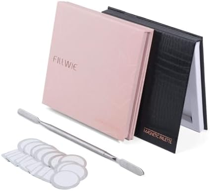 Small Empty Magnetic Makeup Palette with Mirror, Long Spatula, 20 Metal Stickers, Suitable for Eyeshadow Lipstick Blush Powder Highlighter and Contour, 2-Pack Palettes (Pink+ Black, Small)