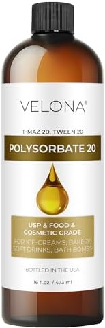 Polysorbate 20 by Velona - 16 Fl Oz | Solubilizer, Food & Cosmetic Grade | All Natural for Cooking, Skin Care and Bath Bombs | Use Today - Enjoy Results