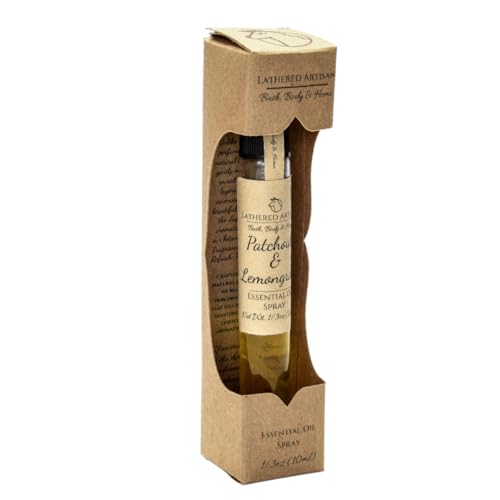 Patchouli & Lemongrass - Natural Essential Oil Perfume by Lathered Artisan - Alcohol-Free Plant Based Oil Perfume and Cologne, Nourishing, and Uniquely Handcrafted (Patchouli & Lemongrass - Spray)