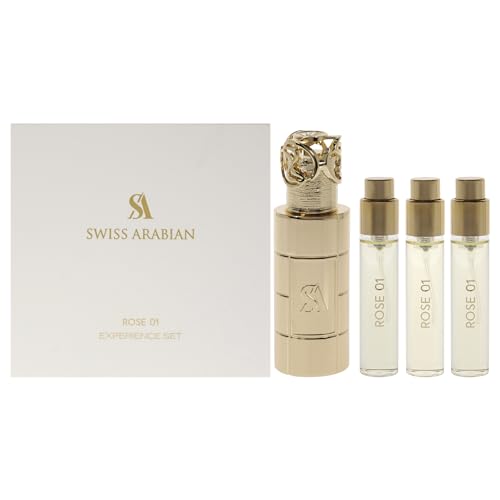 Swiss Arabian Rose 01 Giftset - Arabian Perfumes for Women and Men - Long Lasting Perfume - Floral, Rose, Vanilla Perfume - 3 Bottles with Case - 4 pc