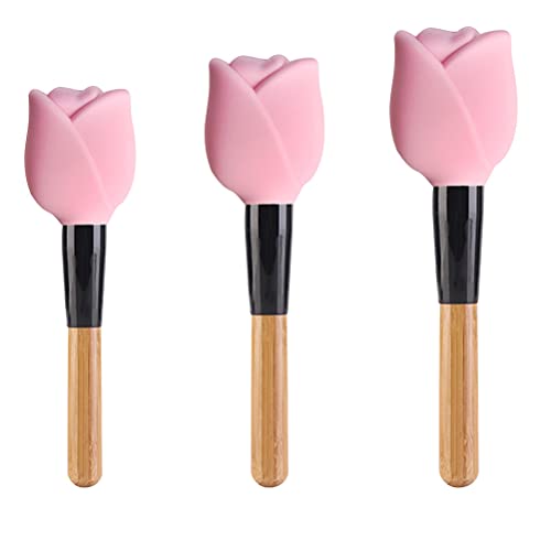 Zerone Makeup Brush Holder, 3pcs Rose Shape Silicone Travel Makeup Brush Organizer Storage Covers Protector Guards Reusable Dust Cover Brush Organizer Case for Travel and Home