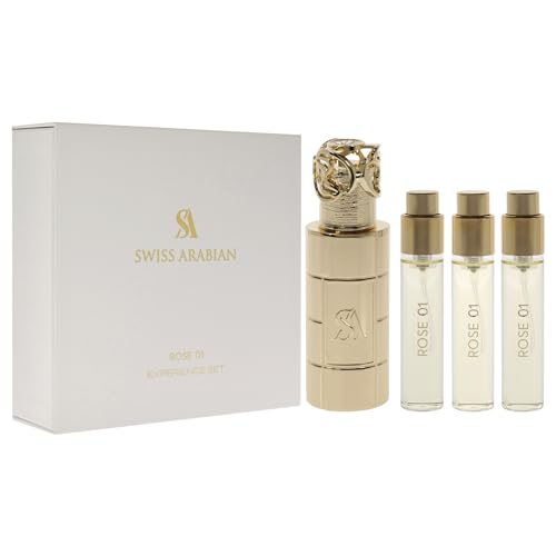 Swiss Arabian Rose 01 Giftset - Arabian Perfumes for Women and Men - Long Lasting Perfume - Floral, Rose, Vanilla Perfume - 3 Bottles with Case - 4 pc