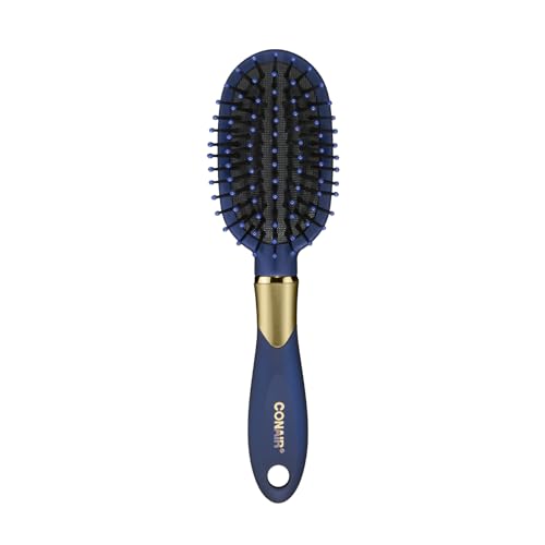 Conair Velvet Touch Travel Hairbrush, Hairbrush For Men And Women, Cushion Base Everyday Brushing With Soft-Touch Handle, Color