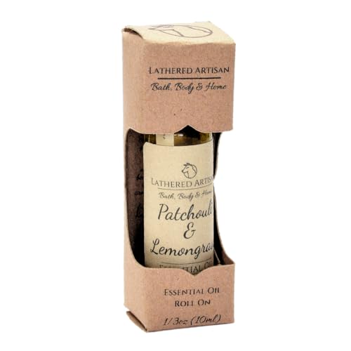 Patchouli & Lemongrass - Natural Essential Oil Perfume by Lathered Artisan - Alcohol-Free Plant Based Oil Perfume and Cologne, Nourishing, and Uniquely Handcrafted (Patchouli & Lemongrass - Roll On)