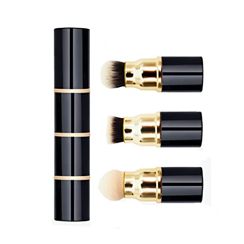 Travel Makeup Blush Brushes, Sinide 3 in 1 Professional Kabuki Brush Set Cosmetic Beauty Tool Foudation Brush Powder Puff for Mineral Powder, Contouring, Cream (1 Pcs)
