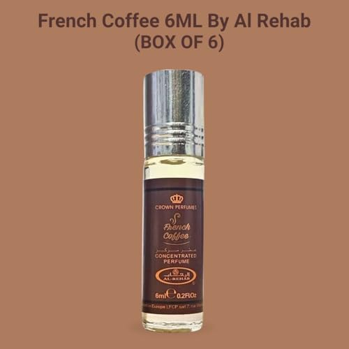 Al-Rehab French Coffee Premium Arabian Perfume Oils for Women 6ML (0.2OZ) PACK OF 6 - Long Lasting Concentrated Perfume Oil with Rich, Alluring Women's Fragrance - For Daily Wear or Special Occasions