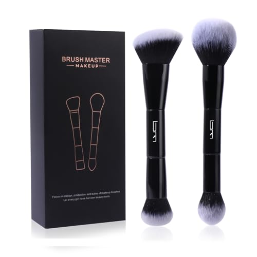 2Pcs Duo End Makeup Brushes, Foundation, Powder, Contour, Concealer, eye makeup Brush, Double-ended Multi-functional Synthetic Cosmetic Tools Makeup Brushes(Black)