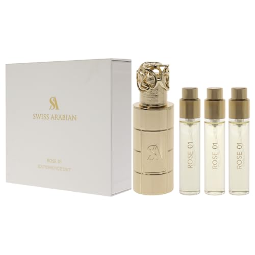 Swiss Arabian Rose 01 Giftset - Arabian Perfumes for Women and Men - Long Lasting Perfume - Floral, Rose, Vanilla Perfume - 3 Bottles with Case - 4 pc