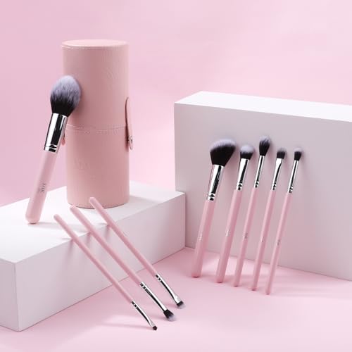 Makeup Brushes 9 Pcs Set with Leather Case, Multi Use with Synthetic Hair (9 Pcs + Leather Case Holder)