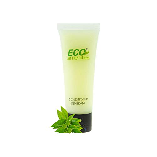 ECO AMENITIES Travel Size Conditioner - 200 PACK, 30mL, 1 oz Hotel Conditioner Bulk Supplies for Guests - Green Tea Scent Eco Conditioner, Mini Conditioner with Flip Cap, Clear Container
