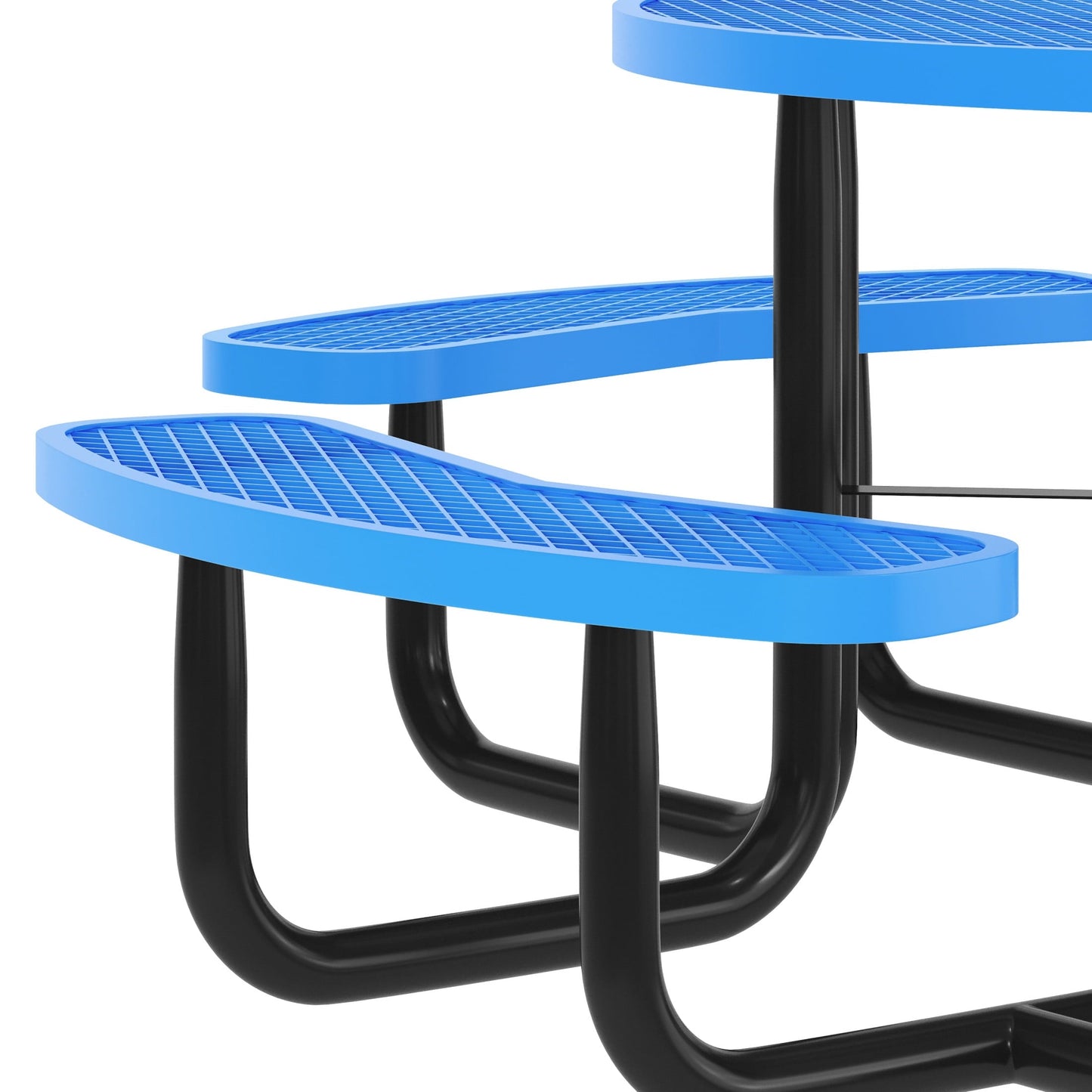 Flash Furniture 46" Round Outdoor Picnic Table with Commercial Heavy Gauge Expanded Metal Mesh Seats and Top with Umbrella Hole, Steel Frame, Blue
