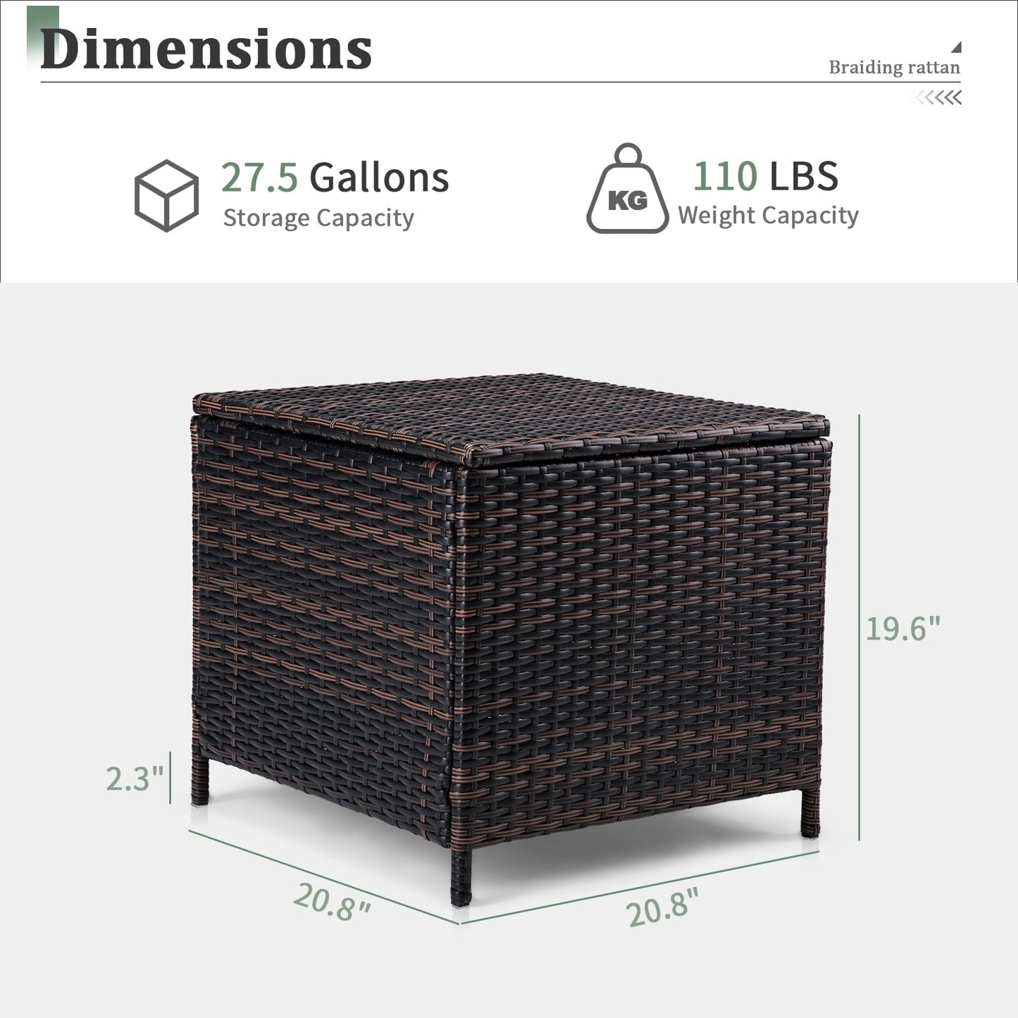 Buytoshop Outdoor PE Wicker Side Table with Storage, Patio Rattan End Table Square Container for Toys and Gardening Tools, Brown