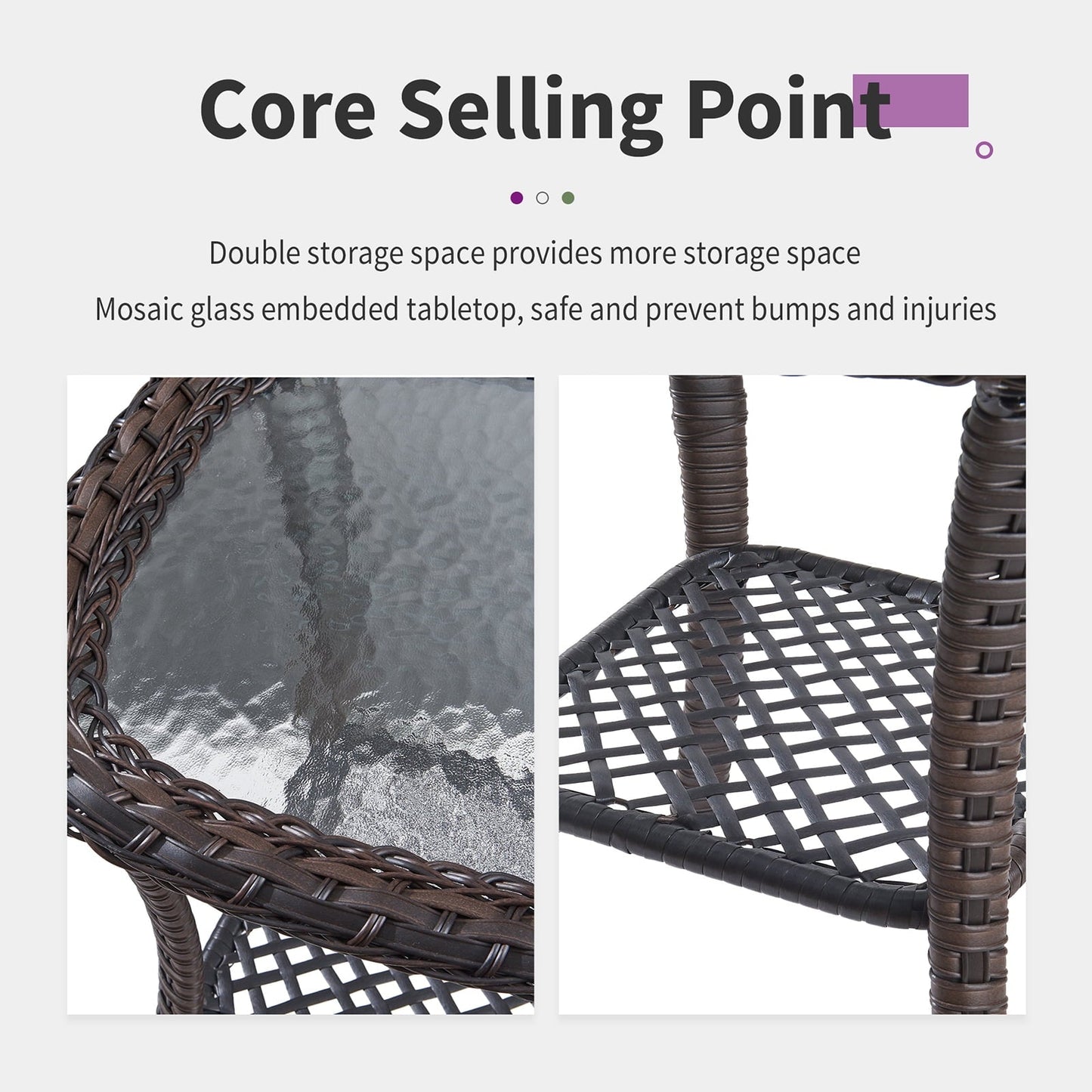 OPOHORO Outdoor Wicker Side Table,22x20x20 inch All Weather Rattan Small Patio Table Square End Table for Pool Balcony Deck Porch Lawn Backyard, Brown