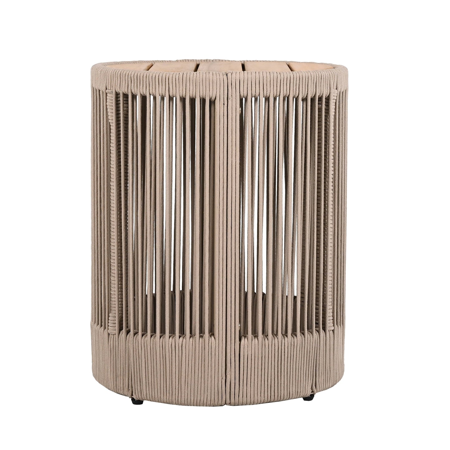 Outdoor Rattan Rope & Acacia Wood Side Table - Patio Balcony Furniture for Garden, Yard, Balcony - Weather Resistant(Rope Beige, Natural Iron)
