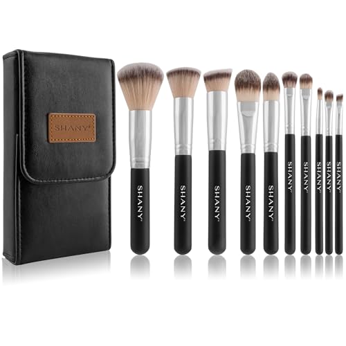 SHANY Makeup Brush Set Black OMBRE Pro 10 Piece Essential Professional Make up Brush Set - Foundation Powder Concealers Eye Shadow Brushes with Cosmetics Brush Travel Case - Upgraded