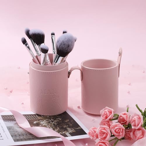 Makeup Brushes 9 Pcs Set with Leather Case, Multi Use with Synthetic Hair (9 Pcs + Leather Case Holder)