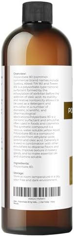 Polysorbate 80 by Velona - 32 Fl Oz | Solubilizer, Food & Cosmetic Grade | All Natural for Cooking, Skin Care and Bath Bombs, Sprays, Foam Maker | Use Today - Enjoy Results