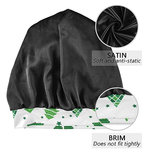 Satin Bonnet Wrap for Sleeping - Lined Sleep Cap for Curly Hair Women & Men - Christmas Trees