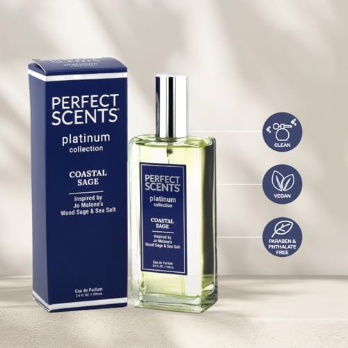 Perfect Scents Fragrances | Inspired by Jo Malone’s Wood Sage & Sea Salt | Platinum Collection | Coastal Sage | Unisex Eau de Parfum | Paraben & Phthalate Free | Never Tested on Animals | 3.4 Fl Oz