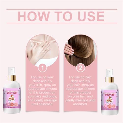 2025 New Vanilla and Cream Duo Body Mist, Sweet Body Milk Mist, Strawberry Body Spray, Marshmallow Blush Body Milk, Strawberry Shortcake Body Oil (A, Strawberry flavor 2 Pcs)