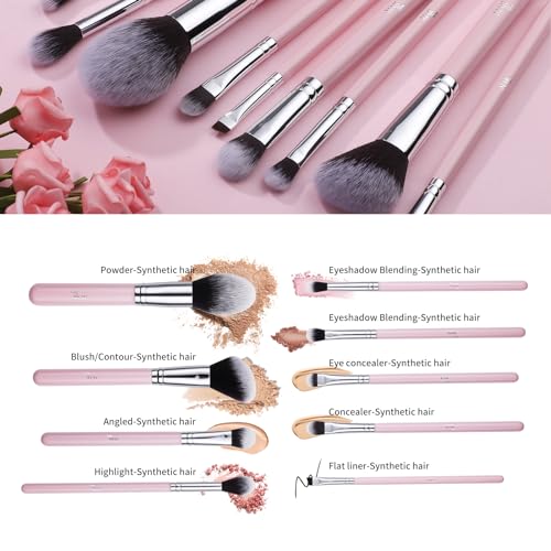 Makeup Brushes 9 Pcs Set with Leather Case, Multi Use with Synthetic Hair (9 Pcs + Leather Case Holder)
