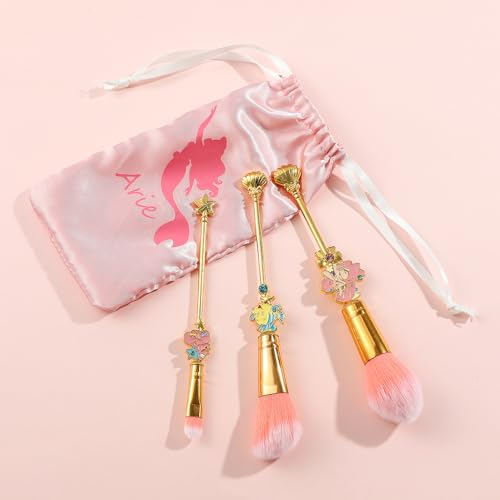 Snow White and Mermaid Makeup Brushes - Novelty Designed Classic Tales Theme Makeup Brush Set for Girls, Kawaii MakeupTool Gift for Women (NEW Pink)