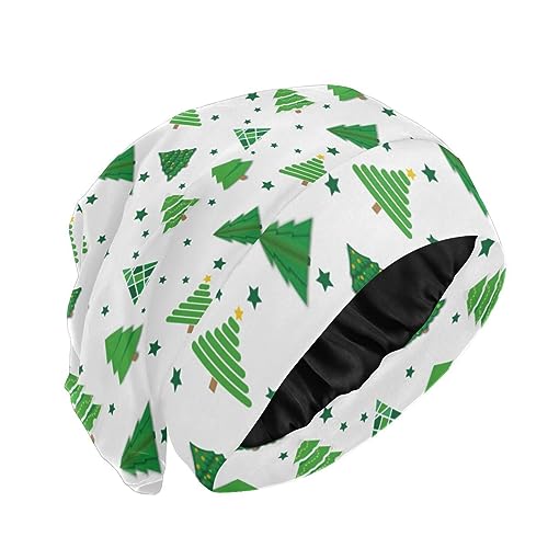 Satin Bonnet Wrap for Sleeping - Lined Sleep Cap for Curly Hair Women & Men - Christmas Trees