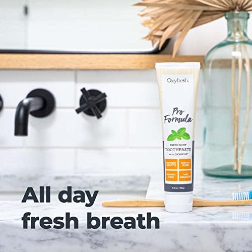 Oxyfresh Pro Formula Fresh Mint Toothpaste – Gentle Low Abrasion - Cosmetic Fluoride Free Formula - Great for Sensitive Teeth and Gums with Natural Essential Oils. 5.5 oz.