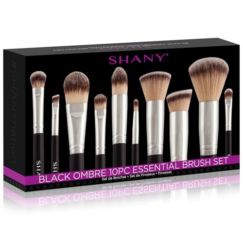 SHANY Makeup Brush Set Black OMBRE Pro 10 Piece Essential Professional Make up Brush Set - Foundation Powder Concealers Eye Shadow Brushes with Cosmetics Brush Travel Case - Upgraded